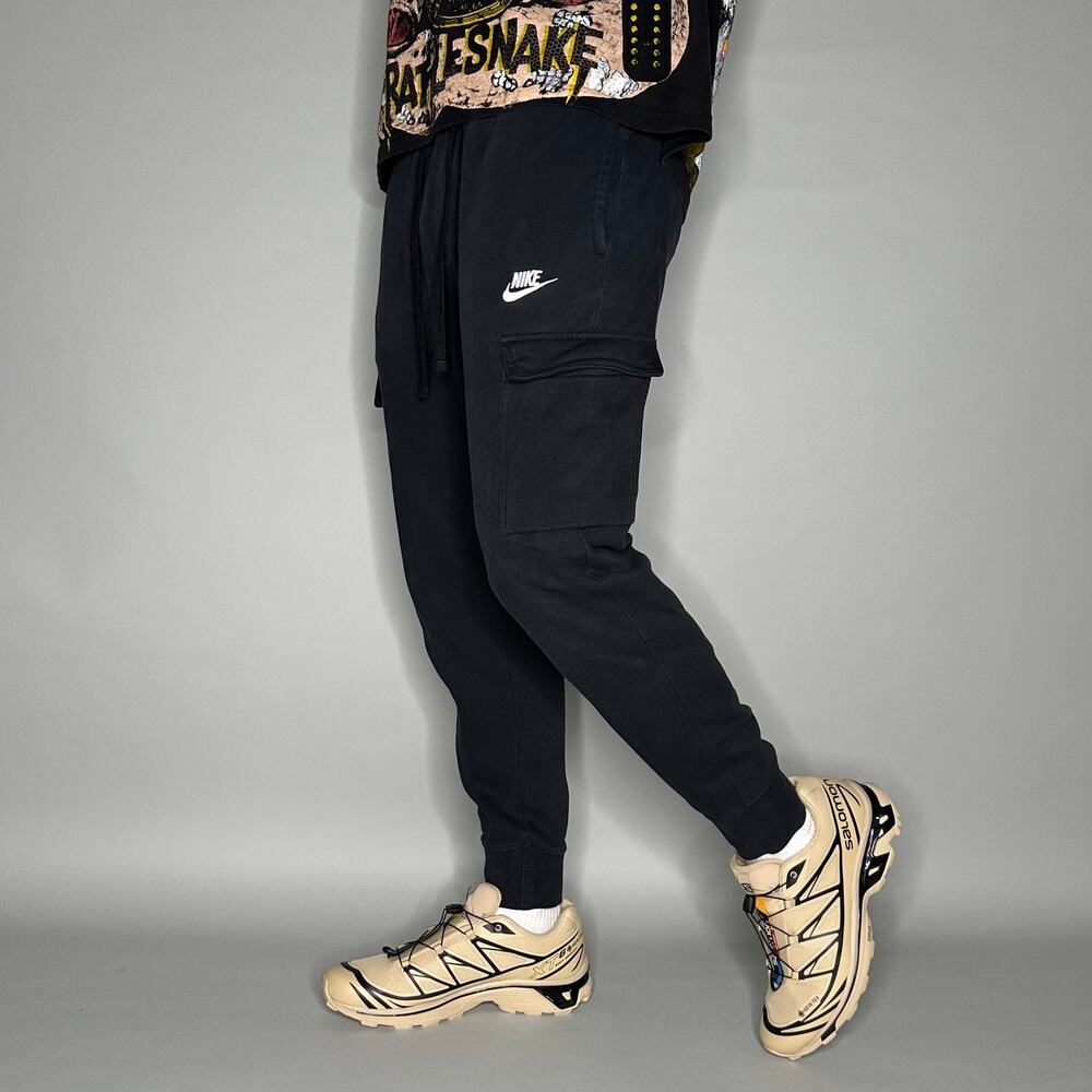 Nike Sweatpants Black Cotton Joggers White Swoosh